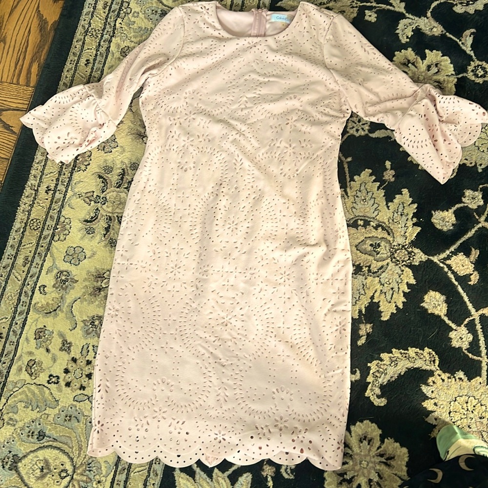 Calvin Klein laser cut pink midi dress